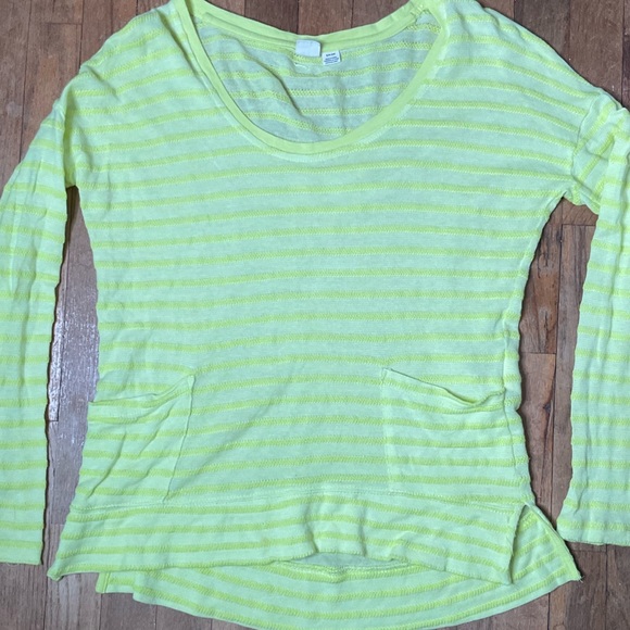 Roxy EUC Neon Yellow Striped Scoop Neck Long Sleeve Top, Size XS - Picture 4 of 9